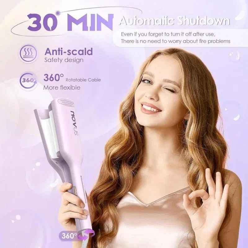 Rody Wave Curling Iron - 1.25 "Anti-Scald Crimper dengan 2 barel, pemanasan cepat, 4 Temp keramik tongkat untuk gelombang dalam.