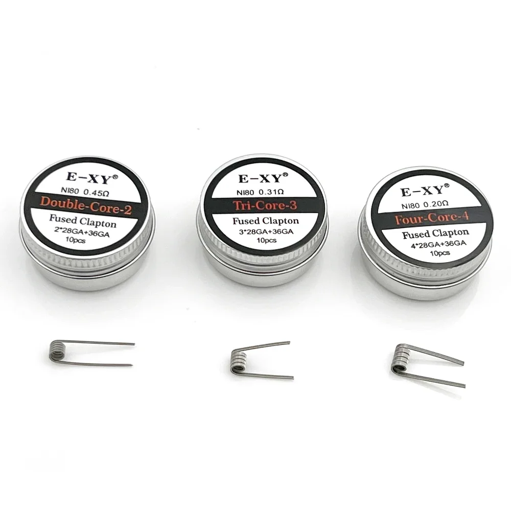 10pcs/box Ni80 Prebuilt Coil Fused Clapton Double Tripe Four Core Coil for DIY Cotton Bacon Tank