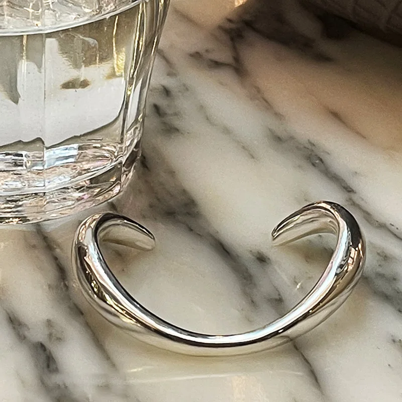 925 Sterling Silver Bangle Bracelet Simple Arc Geometric Polished Punk Stackable For Woman Girl Jewelry Gift Dropship Wholesale