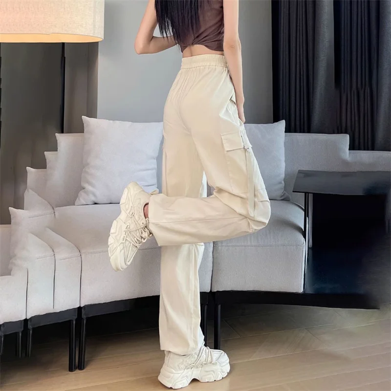 Y2K Spring Autumn Casual Wide-Leg Pants 2024New Solid Color Overalls Women's Clothes Mopping Trousers Fashion Straight Leg Pants