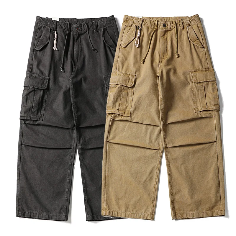 

Осенние потертые хлопковые брюки, мужские японские уличные модные свободные повседневные широкие брюки-карго, мешковатые брюки, брюки Cityboy