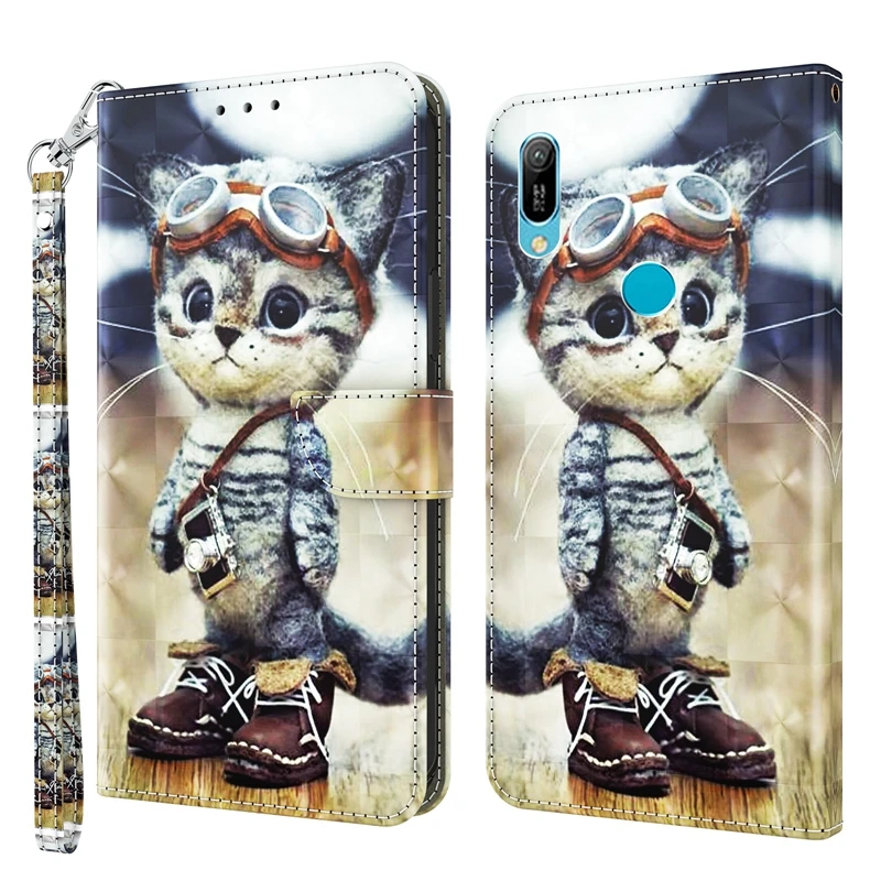 For Huawei Y6 2019 Case 3D Animal Pattern Leather Flip Case For Funda Huawei Y 6 2019 Y6s Y 6S MRD-LX1 JAT-LX3 L41 Phone Cover