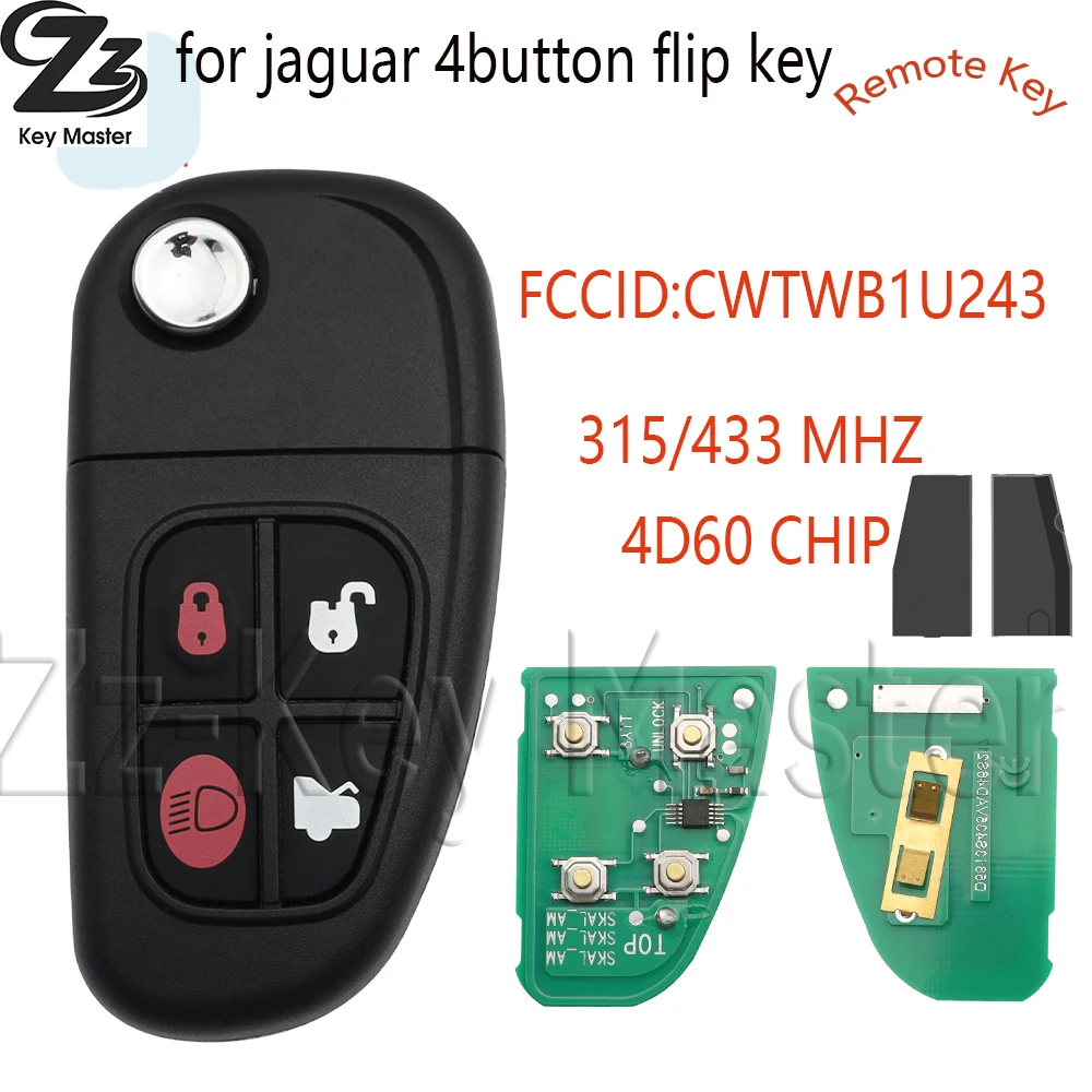 

Сменный автомобильный дистанционный ключ Zz 315/433 МГц для Jaguar X-Type S-Type 1999-2009 XJ XJR 2002-2008 чип 4D60 NHVWB1U241