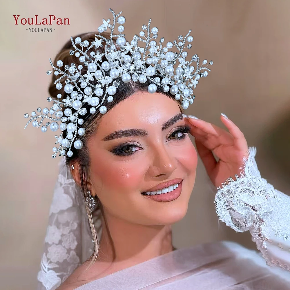 

YouLaPan Luxurious Pearl Crown Headband Rhinestone Pearl Hair Accessories For Women Wedding Accessories Tiara Headpiece HP955