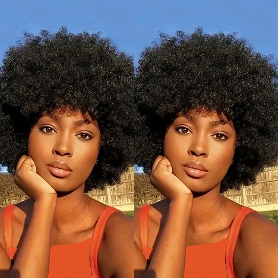 Short Afro Kinky Curly Hair Black Wigs for Black Women 13x4 Lace Frontal Afro Wig Premium Human Hair 180% Density 6 Inch