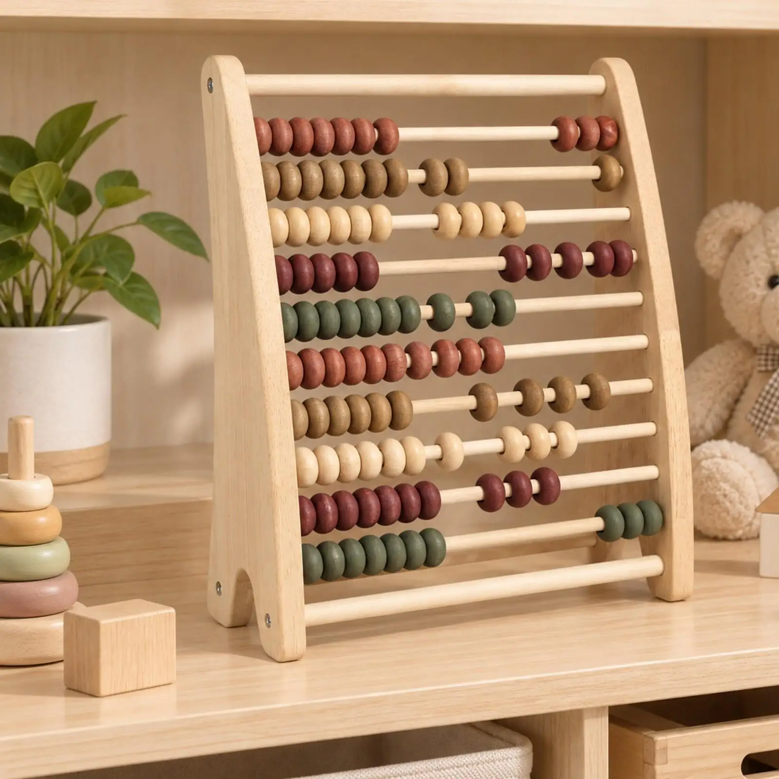 Solid Wood Children Arithmetic Rack Wooden Abacus Math Counting Frame Educational Toy for Kids Number Sense Building