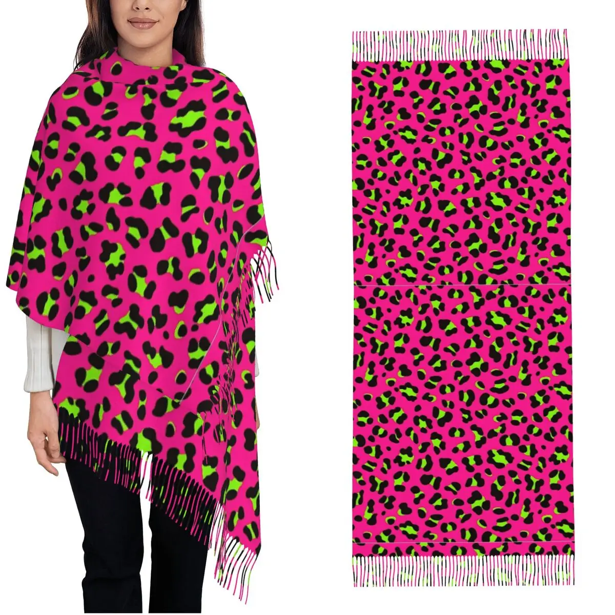 

Warm Soft Scarf Winter Psychedelic 80s Neon Pink Fuchsia And Lime Green Leopard Shawls and Wraps Foulard Female Headwear Scarves