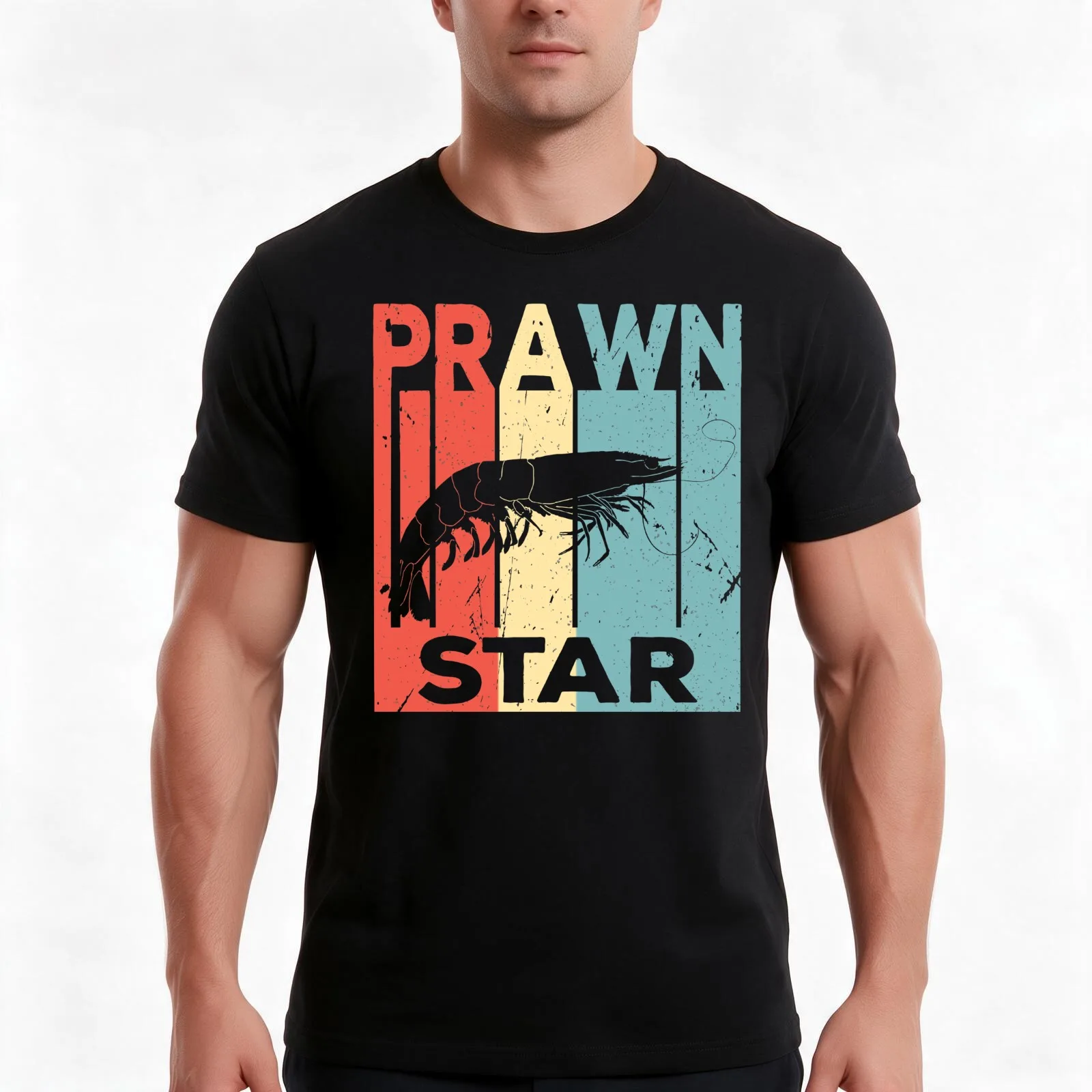 Prawn Star Vintage Retro T-Shirt, Summer Casual Cotton Tee, Oversized Streetwear Tops, Vintage Graphic Print, Unisex Men Women
