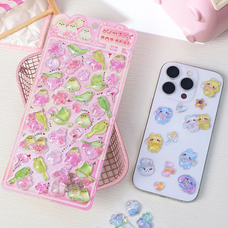 2026 Shiny Crystal Decorative Stickers - Cute Animal & Flower Embellishments for Journal DIY & Phone CaseAnimeWorlds Store