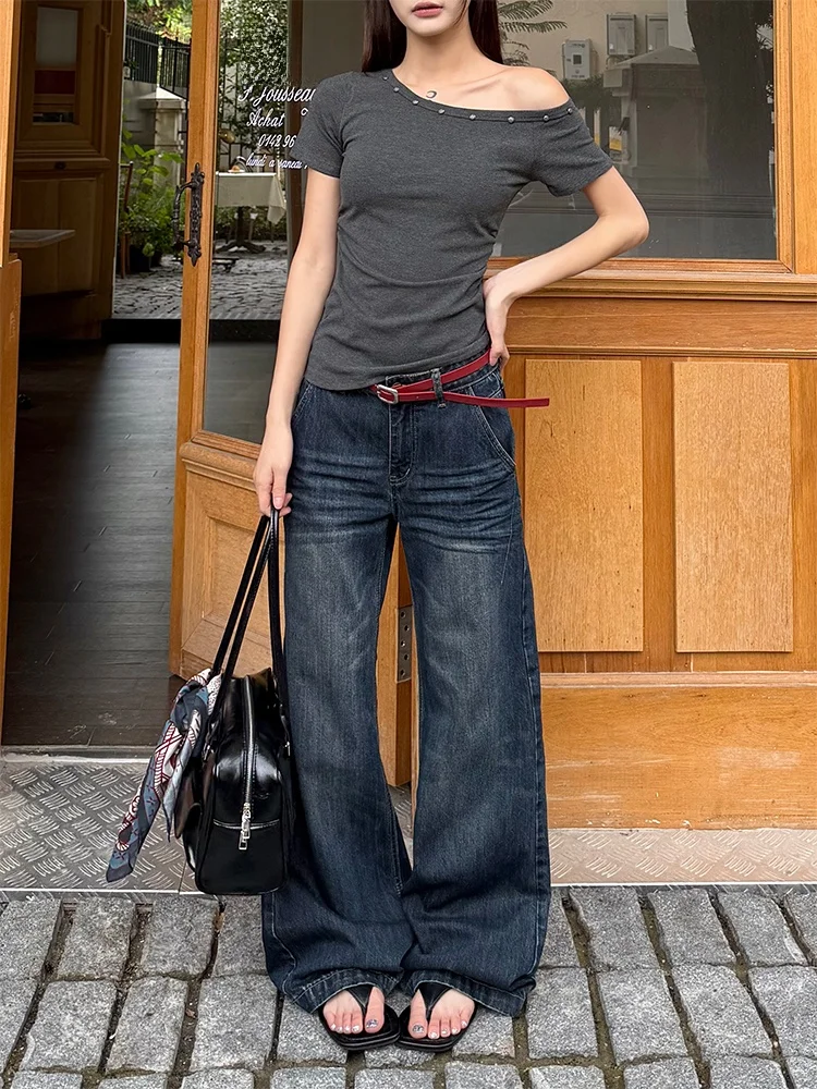 

Широкие джинсы с низкой талией для мужчин и женщин, новые свободные повседневные джинсы DonCry, модные брендовые джинсы глубокого цвета