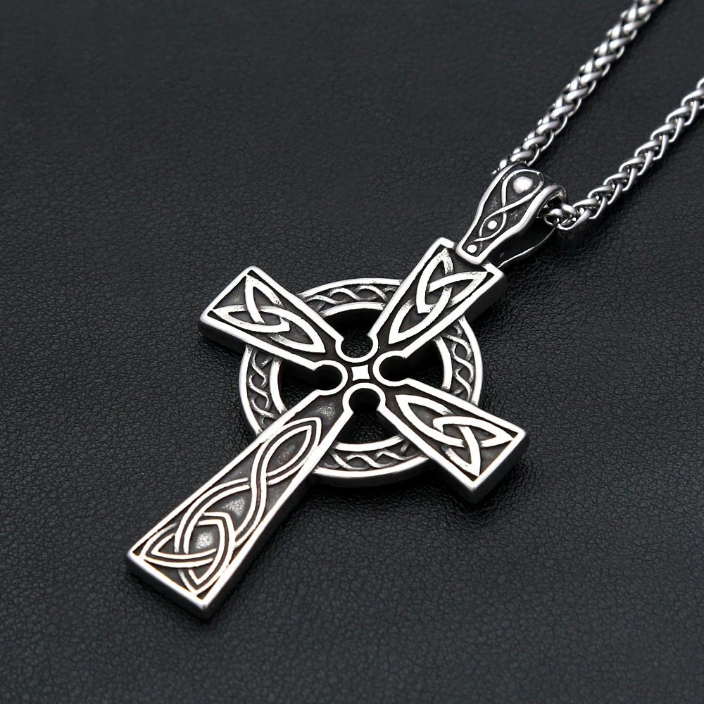 Large Size Vintage Nordic Cross Necklace For Men Stainless Steel Viking Celtic Knot Pendant Amulet Jewelry Gift Dropshipping