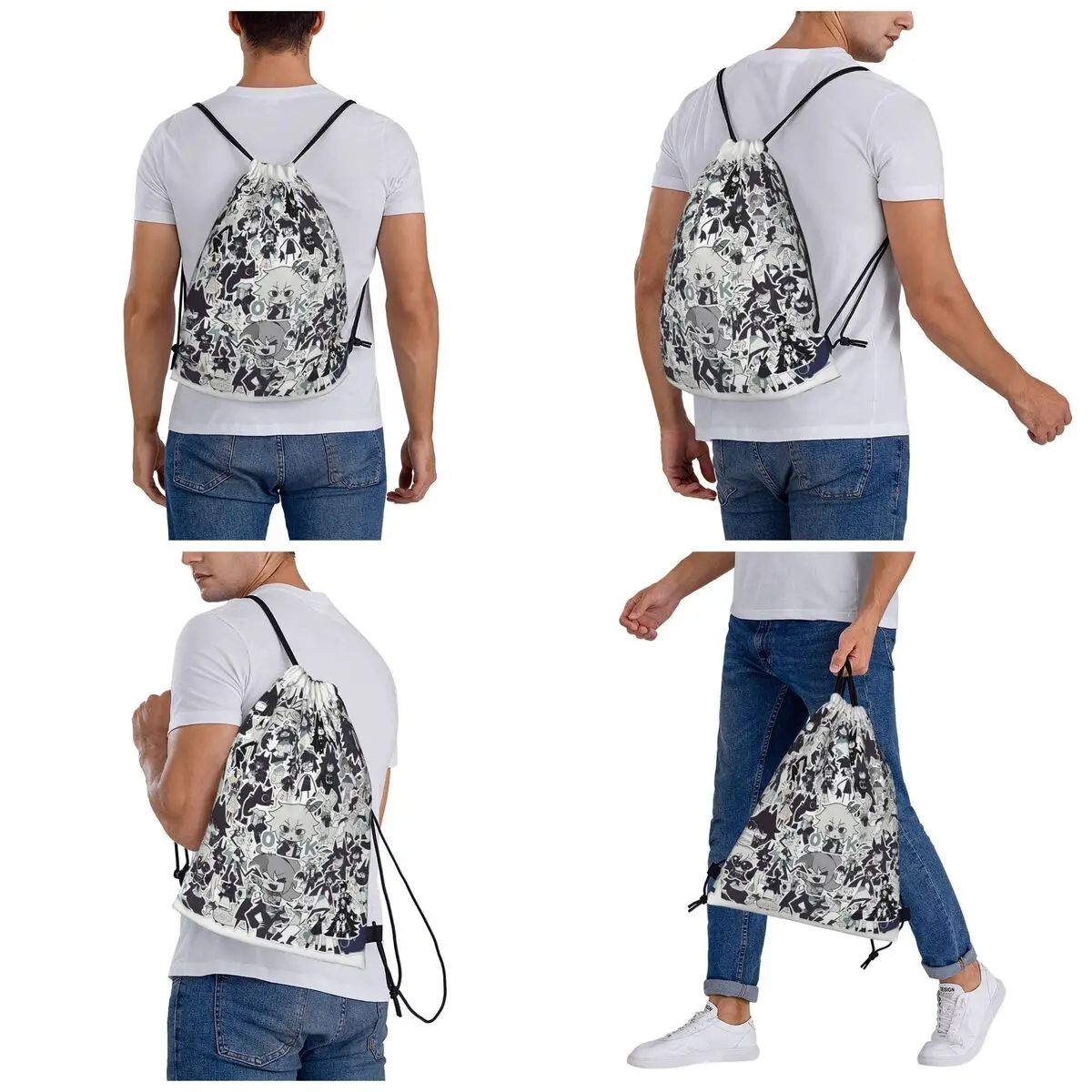 Cartoon Miss Circle Backpacks Casual Drawstring Bundle Pocket Sports Bag Book Bags for Travel Students