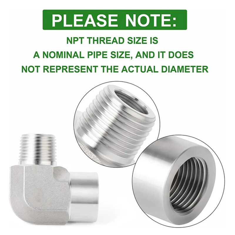AT19-Stainless Steel 90 Degree Barstock Street Elbow 2PCS, 1/4 Inch NPT Female Pipe Connector 1/4 Inch NPT Male Joint Fitting
