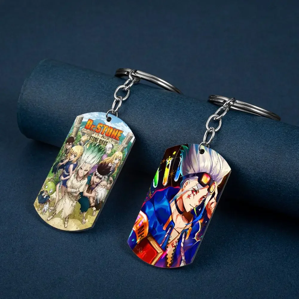 Ishigami Senku Koharu Ichinose Kana Cool Anime Color Printing Titanium Steel Military Brand Stainless Steel Dog Tag Keychain