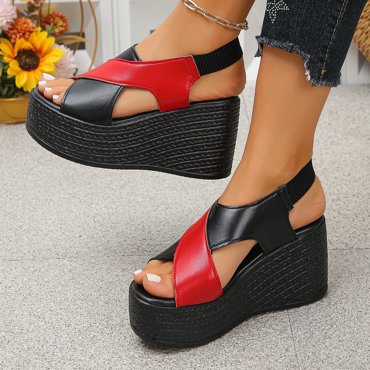 

2026 Women Sandals High Quality Summer Leather Wedge Sandals Women Platform High Heels Shoes Sexy Open Toe Elegant Shoes Women