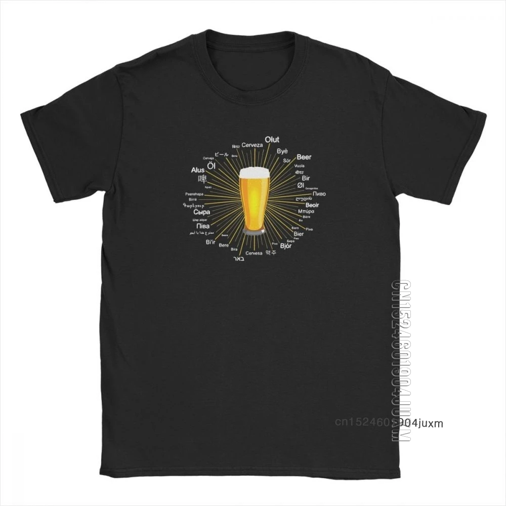 Men Beer T-Shirt In 45 Different Languages T Shirt Bar Alcohol Drink Pure Cotton Clothing Short Sleeve Tee Shirt Plus Size