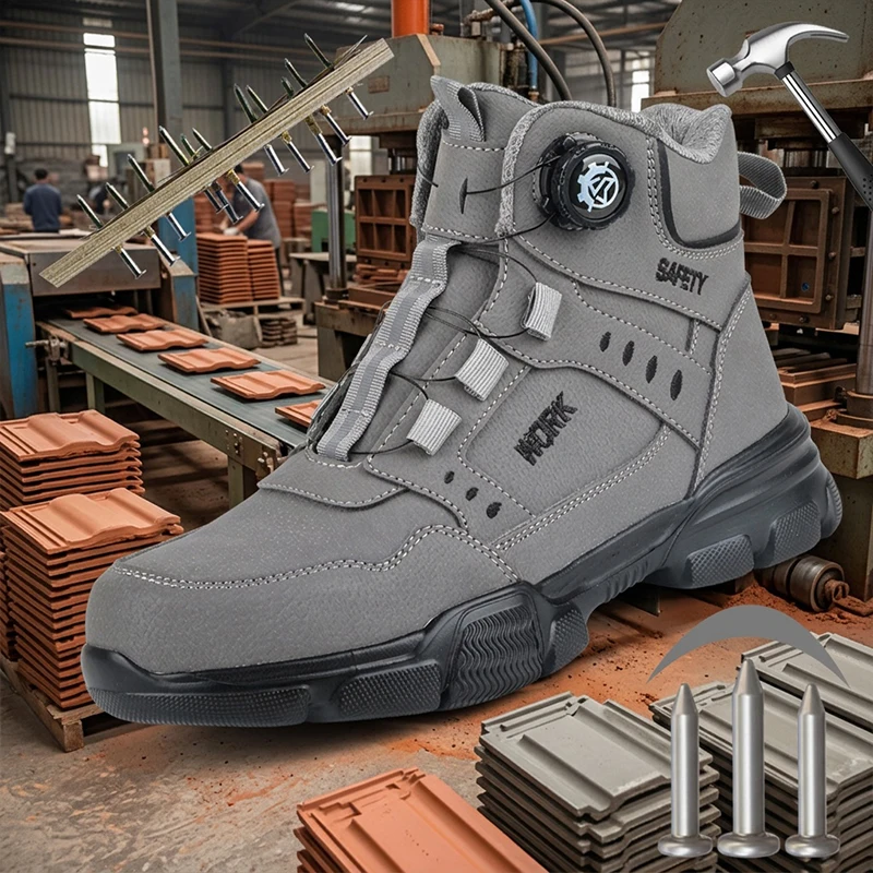 Knopfverschluss-Sicherheitsschuhe, stoß- und durchtrittsichere Schutzschuhe, Arbeitsschuhe für Holzarbeiter und Bauarbeiter – Detail 7