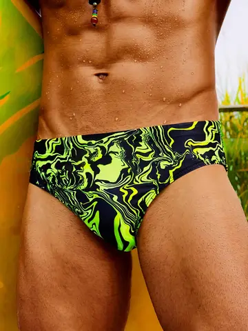 Men's Patterned Quick-Drying Briefs, Men's Swimwear, Summer Beach Swimming Trunks