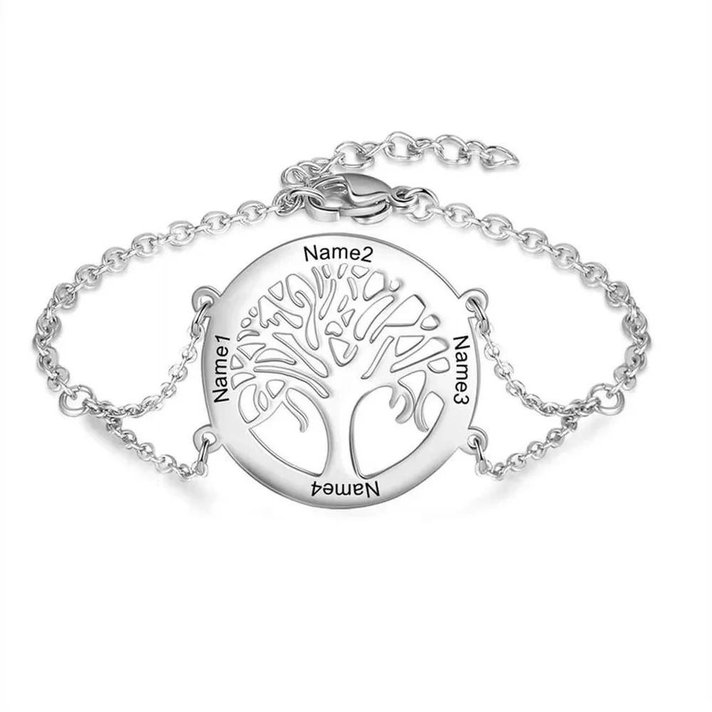 Customized Tree of Life Bracelet Personality Genealogy Bracelet Stainless Steel Adjustable Bracelet Jewelry Lady Mother's Day Gi