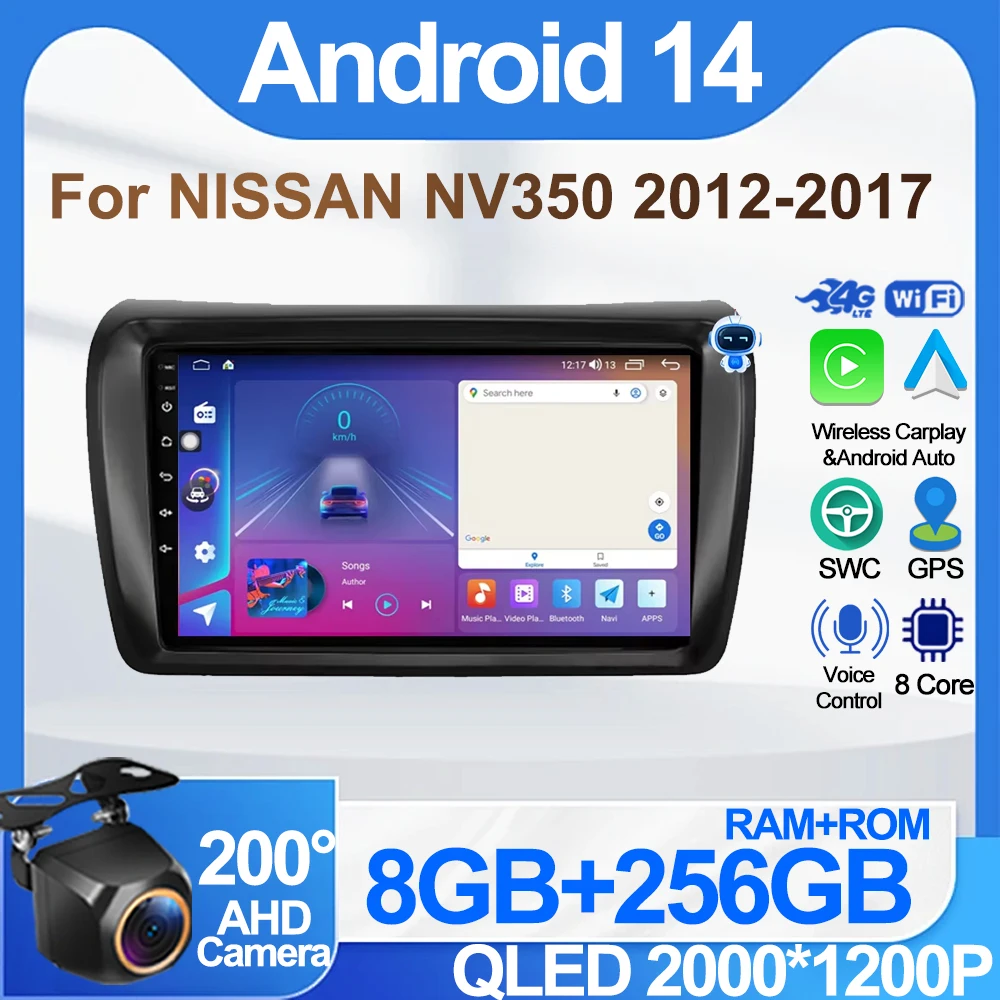 

Android для NISSAN NV350 2012-2017 Автомобильный радио мультимедийный плеер GPS навигация WIFI Carplay 360 Камера без 2 Din 4G