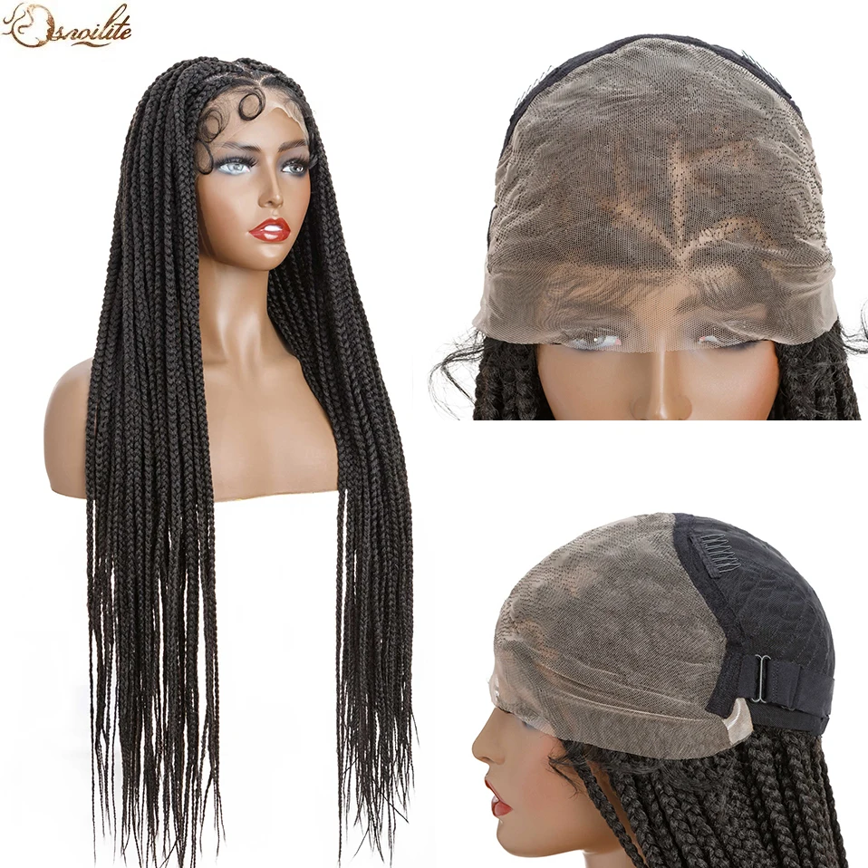 

Snoilite 34inch Synthetic Lace Frontal Braids Wig with Baby Hair Cornrow Lace Wigs Straight Hair Afro Brazilian Boxing Braided