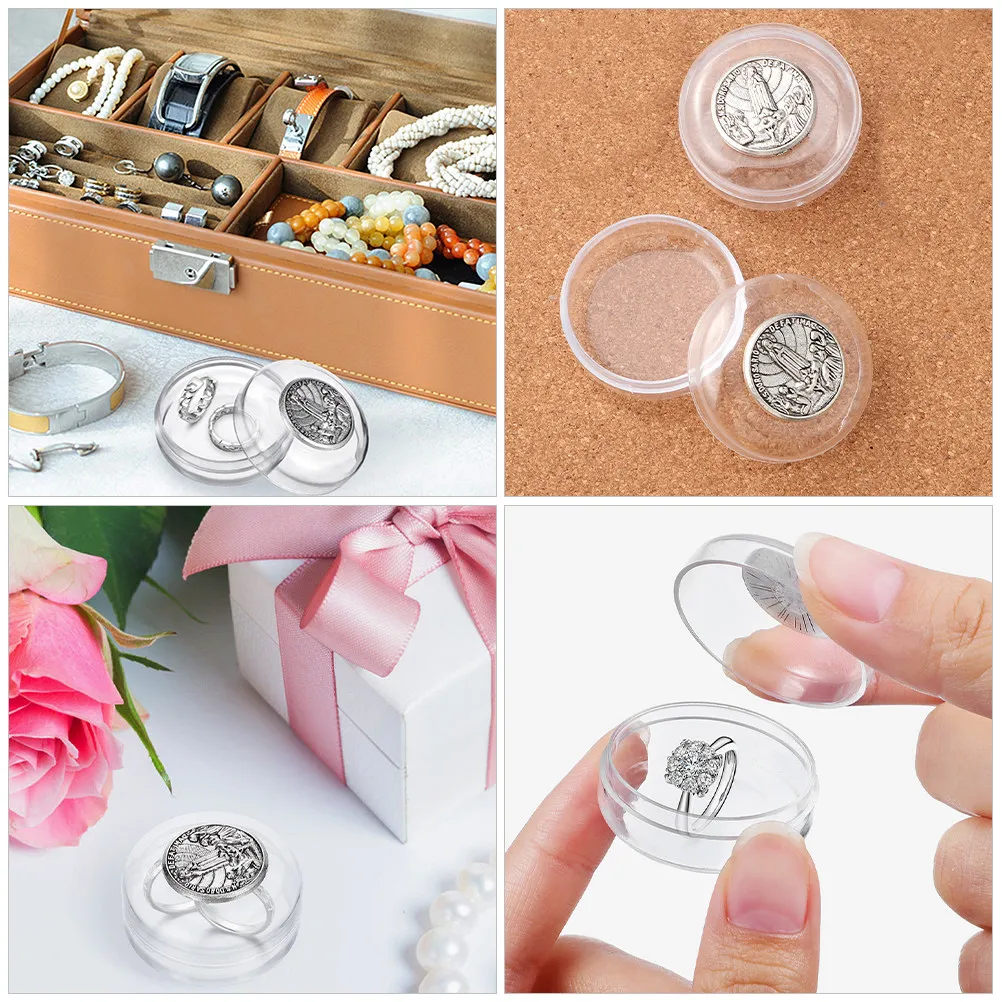2Pcs Premium Metal Rosary Trinket Box Compact Round Catholic Keepsake Case for Beads First Communion Gift Fine Polished Finish