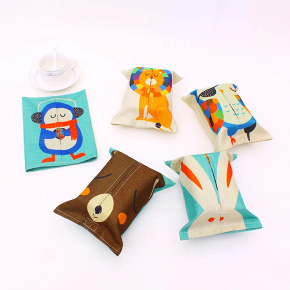 

Cotton Linen Tissue Cover Napkin Storage Box Dirt Resistant Easy Cleaning Portable For Home Office Kitchen Travel Cartoon Lion