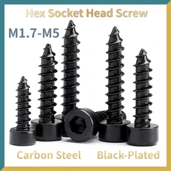 10/ 20/ 50pcs Black Carbon Steel Hexagon Socket Cap Head Self Tapping Model Screws M1.7 M2 M2.2 M2.3 M2.5 M2.6 M3 M3.5 M4 M5