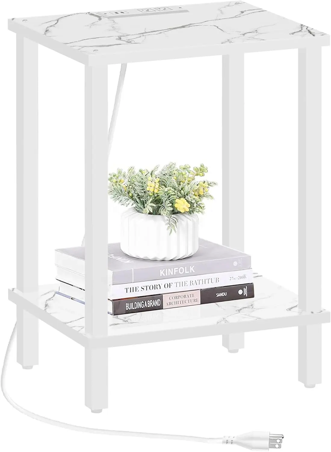 

End Table with Charging Station, Small Side Table with Outlets, Nightstand Bedside Table, 2-Tier Storage Shelf for Small