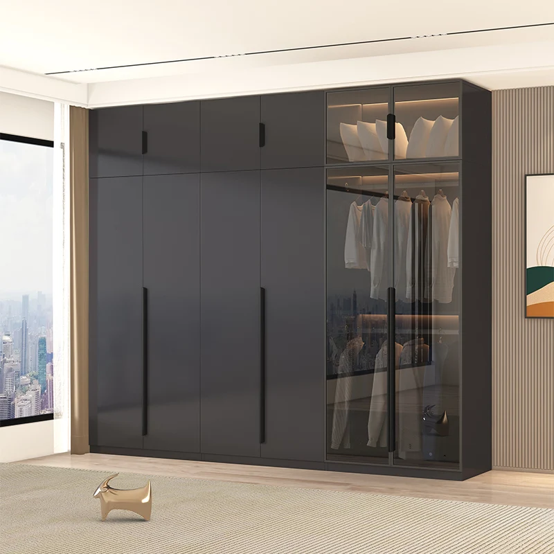 

Wooden Luxury Wardrobe Storage Organizer Black Wardrobe Glass Display Cabinet Armoire De Rangement Nordic Furniture Bedroom