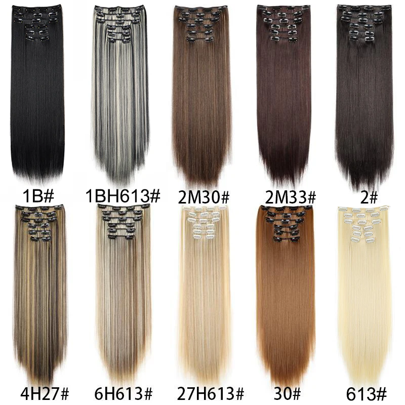 Sintético 6pcs/set Extensiones de Cabello Lacio Largo Ultra-invisibles Cabeza Completa Clip In 24 Pulgadas para Mujeres Uso Diario 3