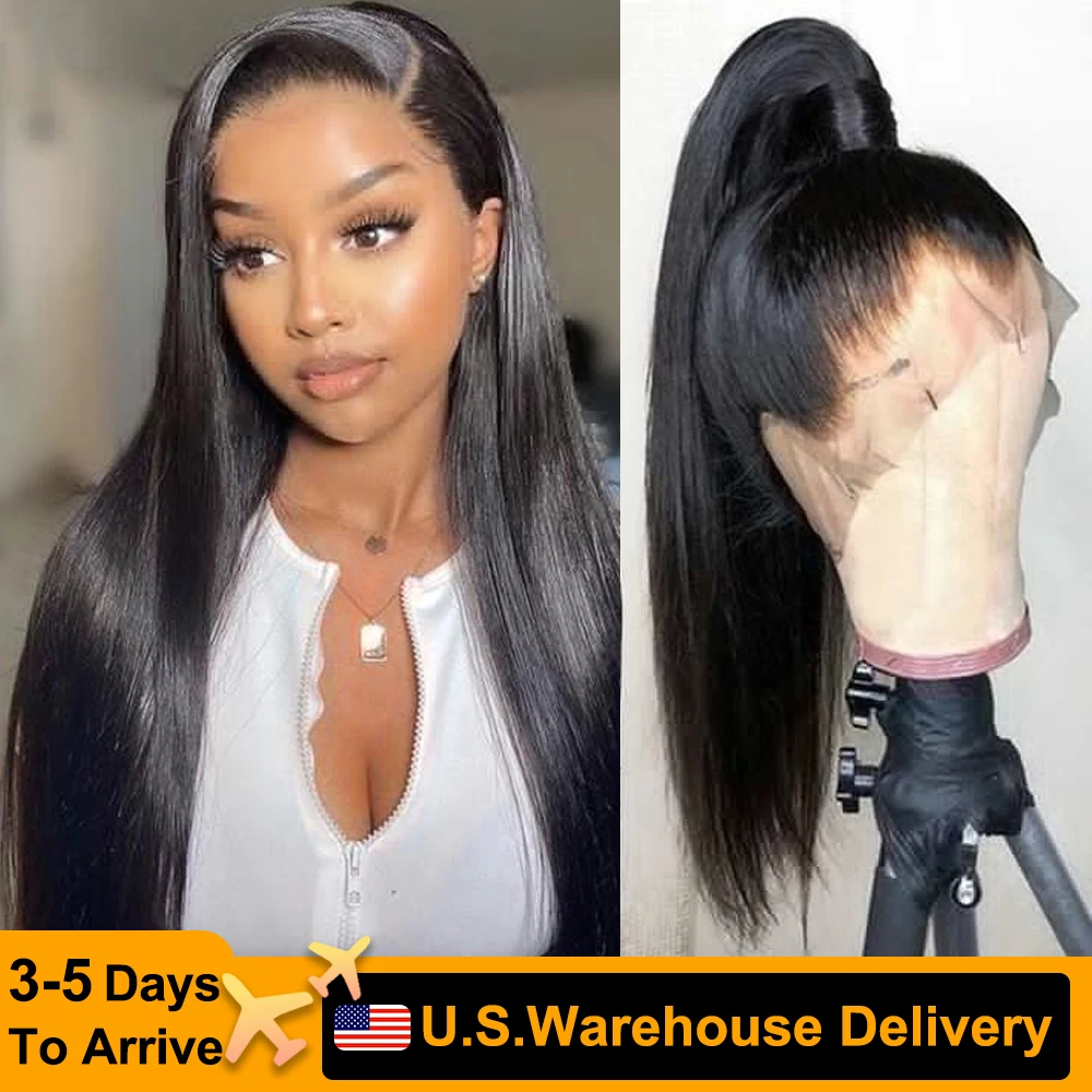 30 Inch Long Straight Human Hair 180 Density Full Frontal 360 HD Transparent Lace 26  Pre plucked Wigs For Women 100% Human Hair