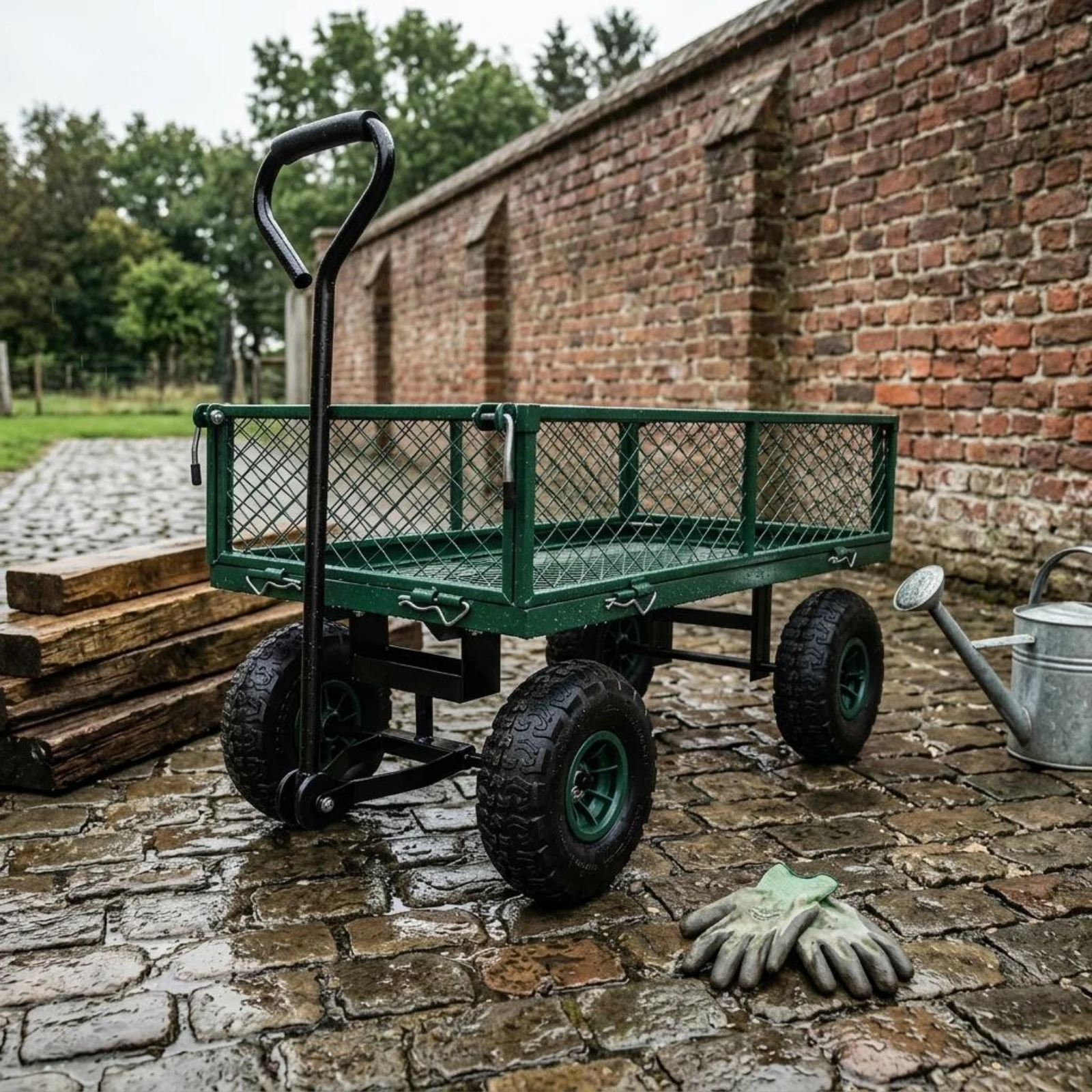 

Four-Wheel Utility Wagon Metal Frame Mesh-Side Utility Wagon Heavy Duty High Load Capacity