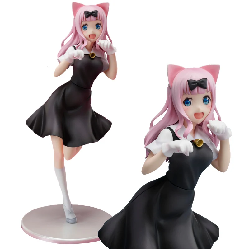 

22CM Japan Anime Love Is War Figure Shinomiya Kaguya Fujiwara Chika Cute Cat Ear Standing Beautiful Model Toys PVC Static Doll