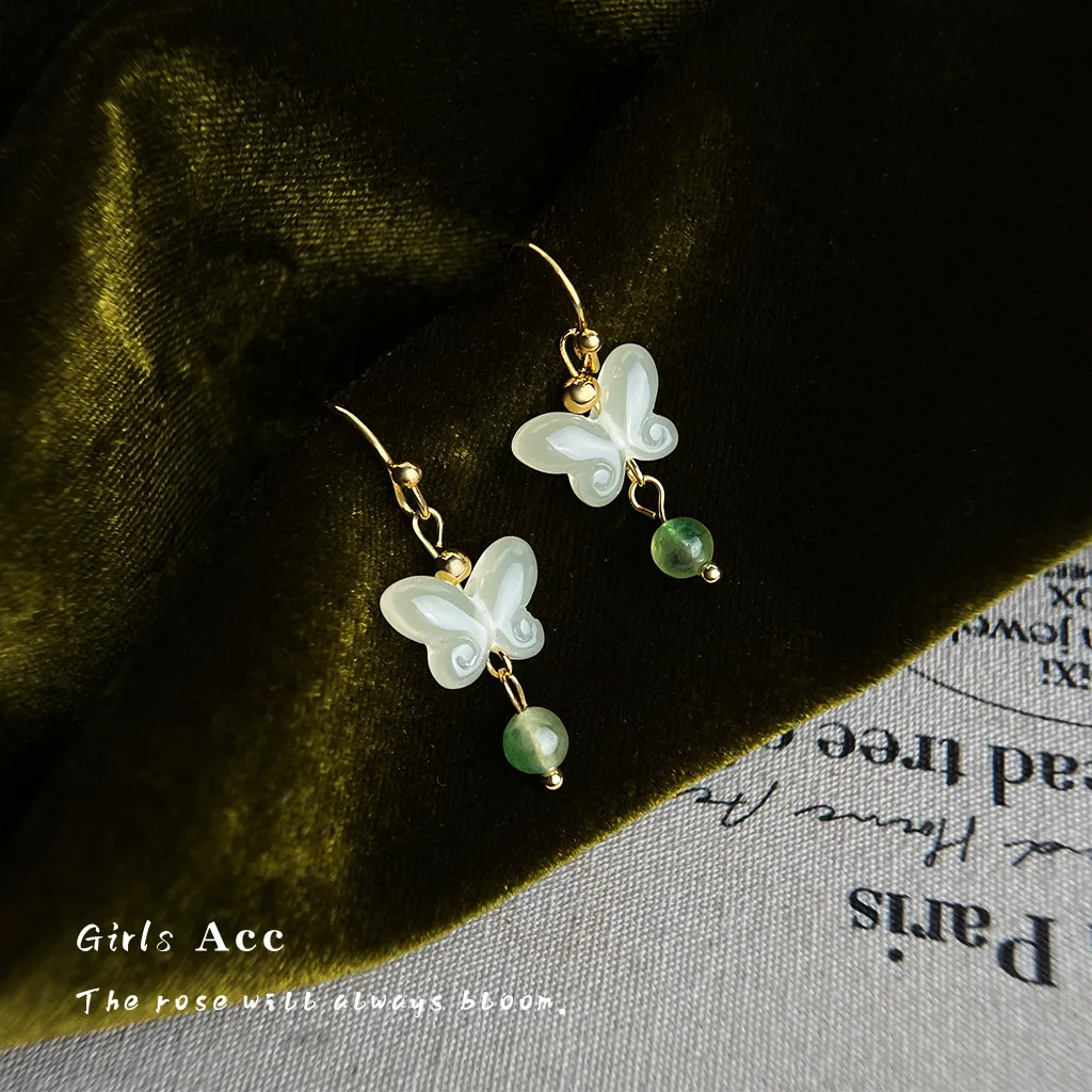 

2025Hot Sale Elegant Vintage Chinese Butterfly Tassel Earrings Handmade Natural Stone Hanfu Qipao Jewelry Accessories