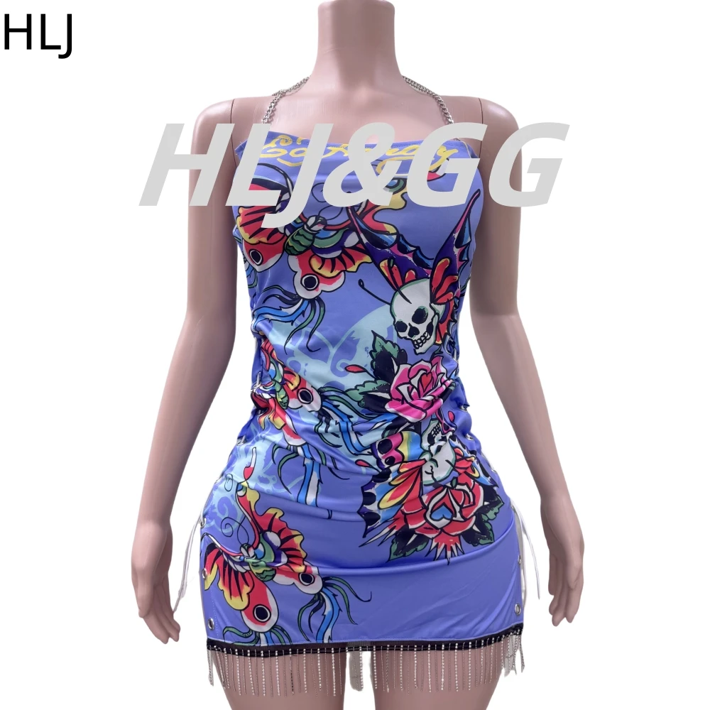 HLJ Y2K Sexy Retro Pattern Printing Halter Bandage Mini Dresses Women Bow Side Lace Up Bodycon Vestidos Fashion Party Clubwear