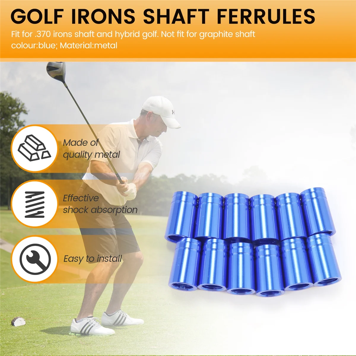 

12Pcs/Pack Golf Ferrules .370 Aluminum 25mm for Irons Shafts Golf Club AccessoriesJAS