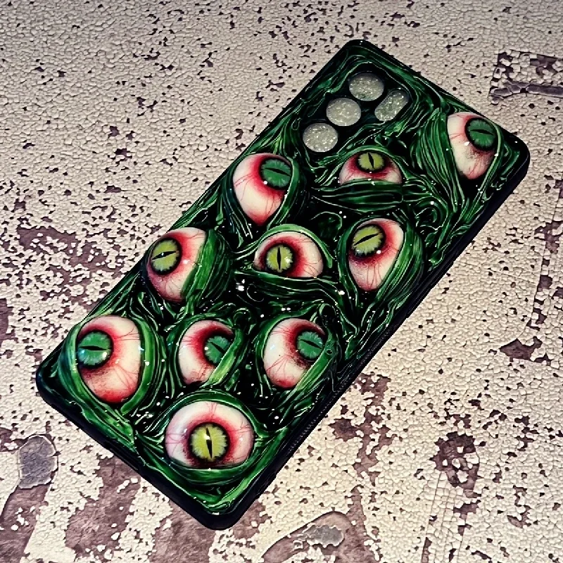 4165 Original 3D Handmade Luminous Mobile Phone Case Cthulhu Eyes Bloody Gothic Dark Punk Art Mobile Phone Case Custom Gift