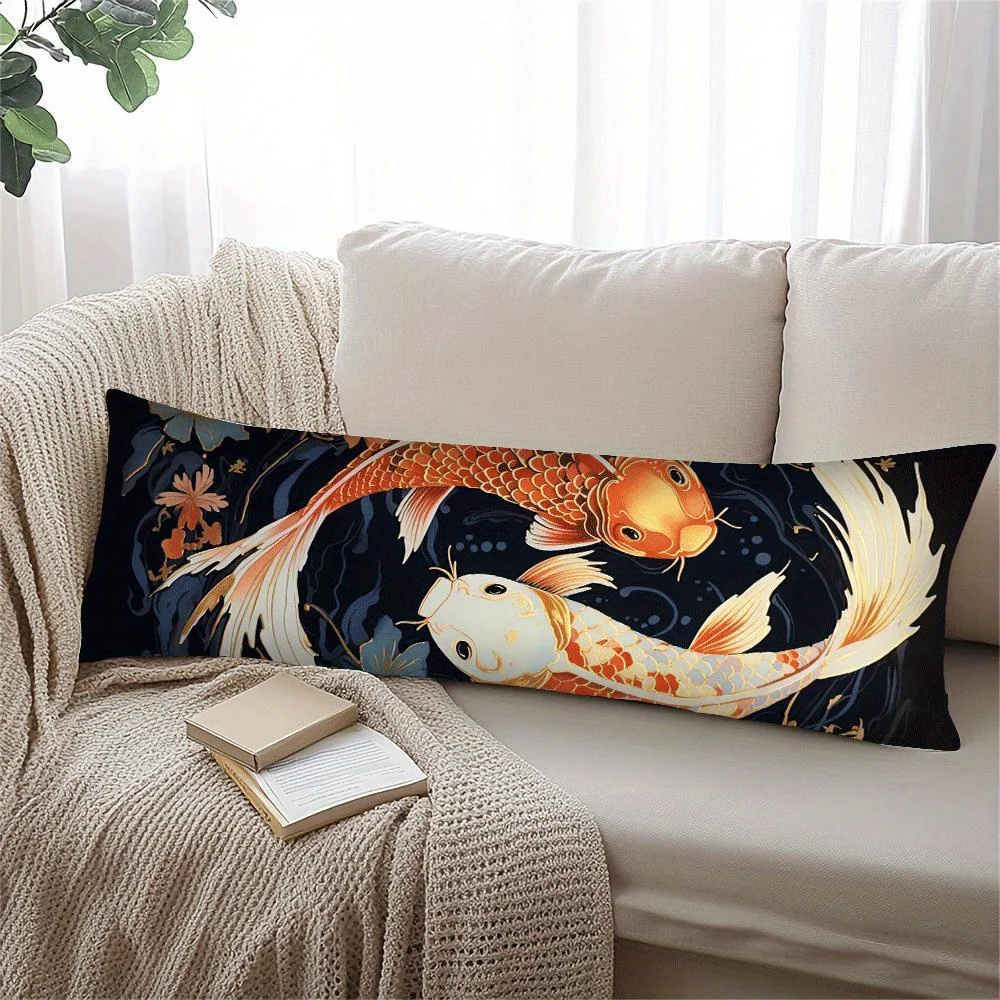 Exquisite Fish-Shaped Pillowcase, 1pc 50.8X137.16 cm, Soft Short Plush Material Cushion Cover, Double-Sided Printed, Machine Was