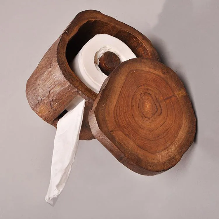 Tissue Holder Solid Wood Stakes Paper Holders Desktop Wall-mounted Free Punch Hanging Paper Box Home Toilet Bathroom Accessories