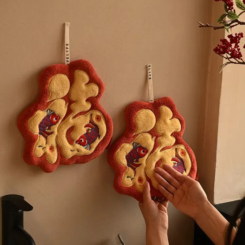 New Year's Blessing Hand Towel Hanging Style Kitchen Bathroom Super Absorbent Thick Quick Drying Coral Fleece Scouring Pad ZI241