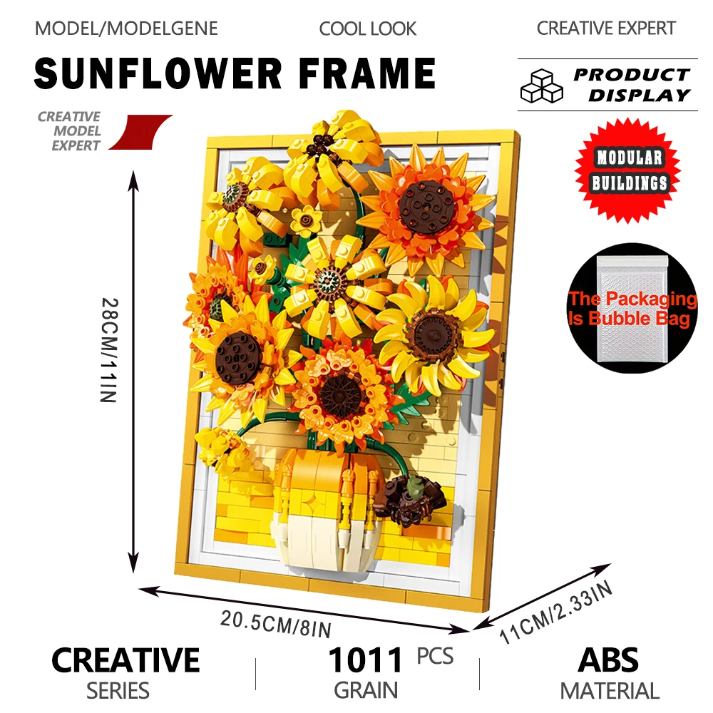 

Модель фоторамки с подсолнухом, строительные блоки, настольные украшения, детские развивающие сборные наборы, кирпичики, игрушки, подарок для детей