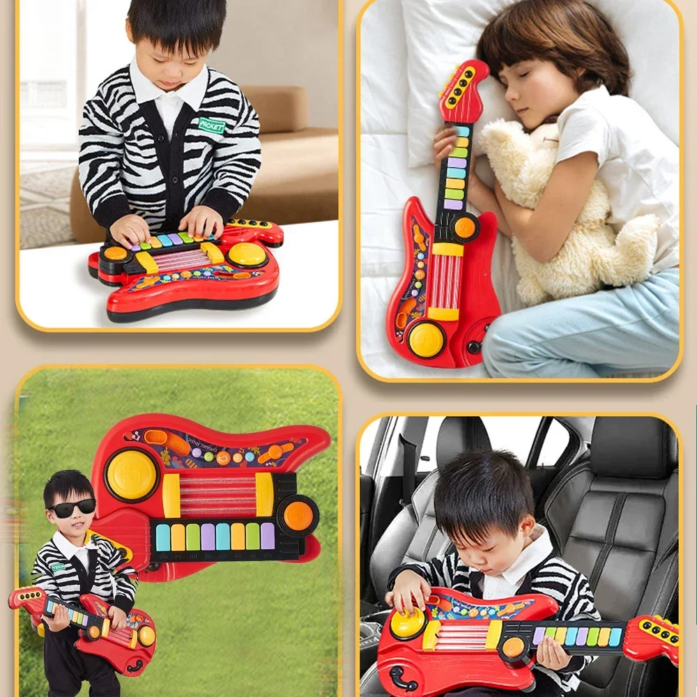 Guitar 2 In 1 Folding Musical Instrument Electronic Piano Brain-Training Educational Toy Birthday Gifts for Girl Boy