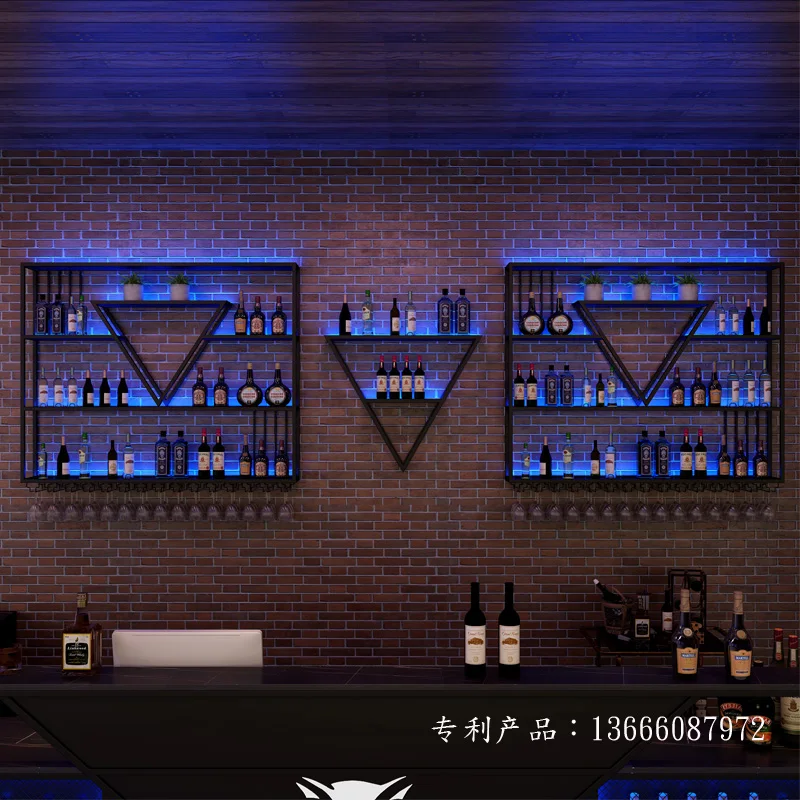 Parede de ferro forjado pendurado Wine Rack, Bar e Bar Wine Cabinet, Creative Beer Display Shelf, Restaurante e BBQ Shop