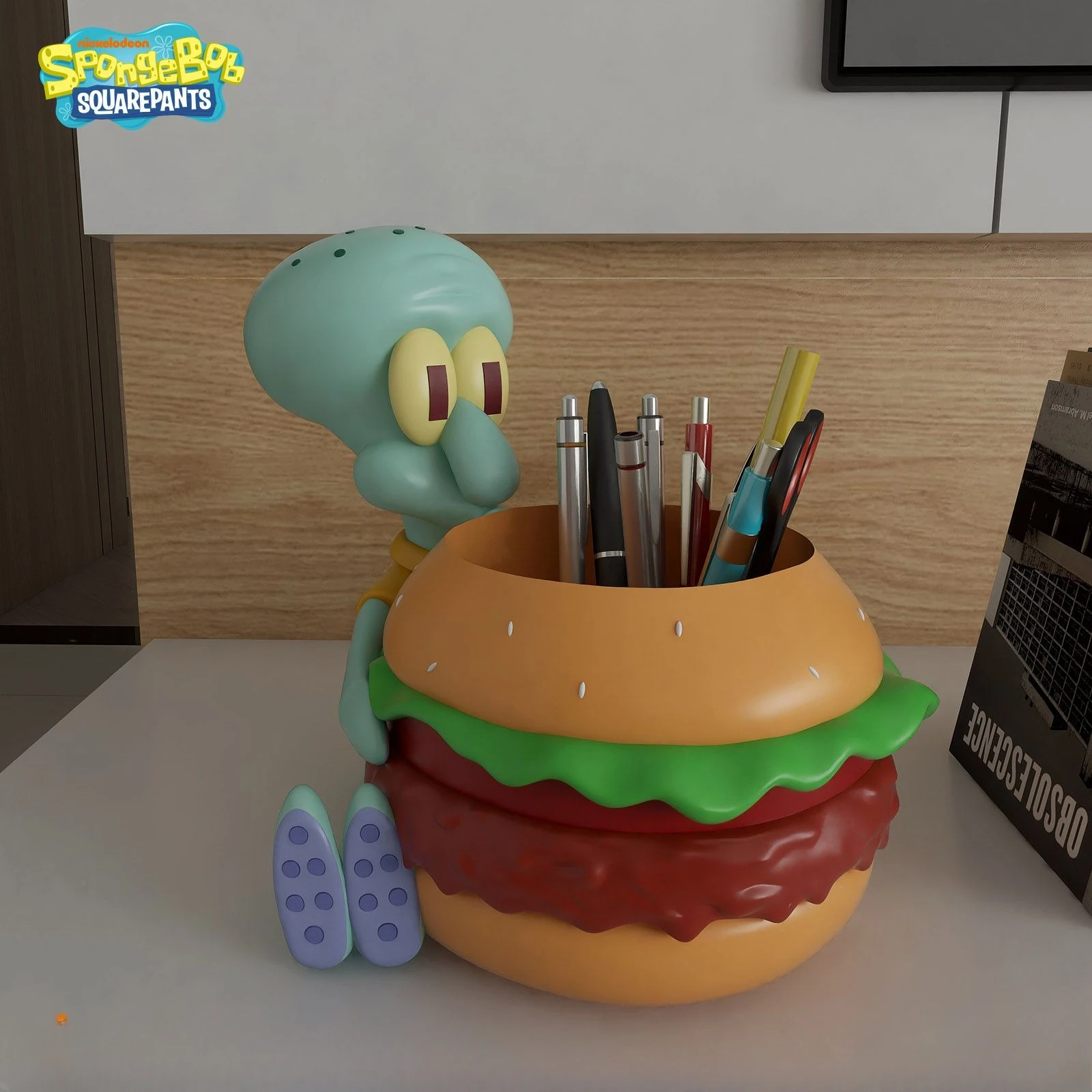 

Желтый губчатый органайзер-подставка для ручек и пультов в виде Сквидварда, мультяшный аниме-аксессуар для рабочего стола