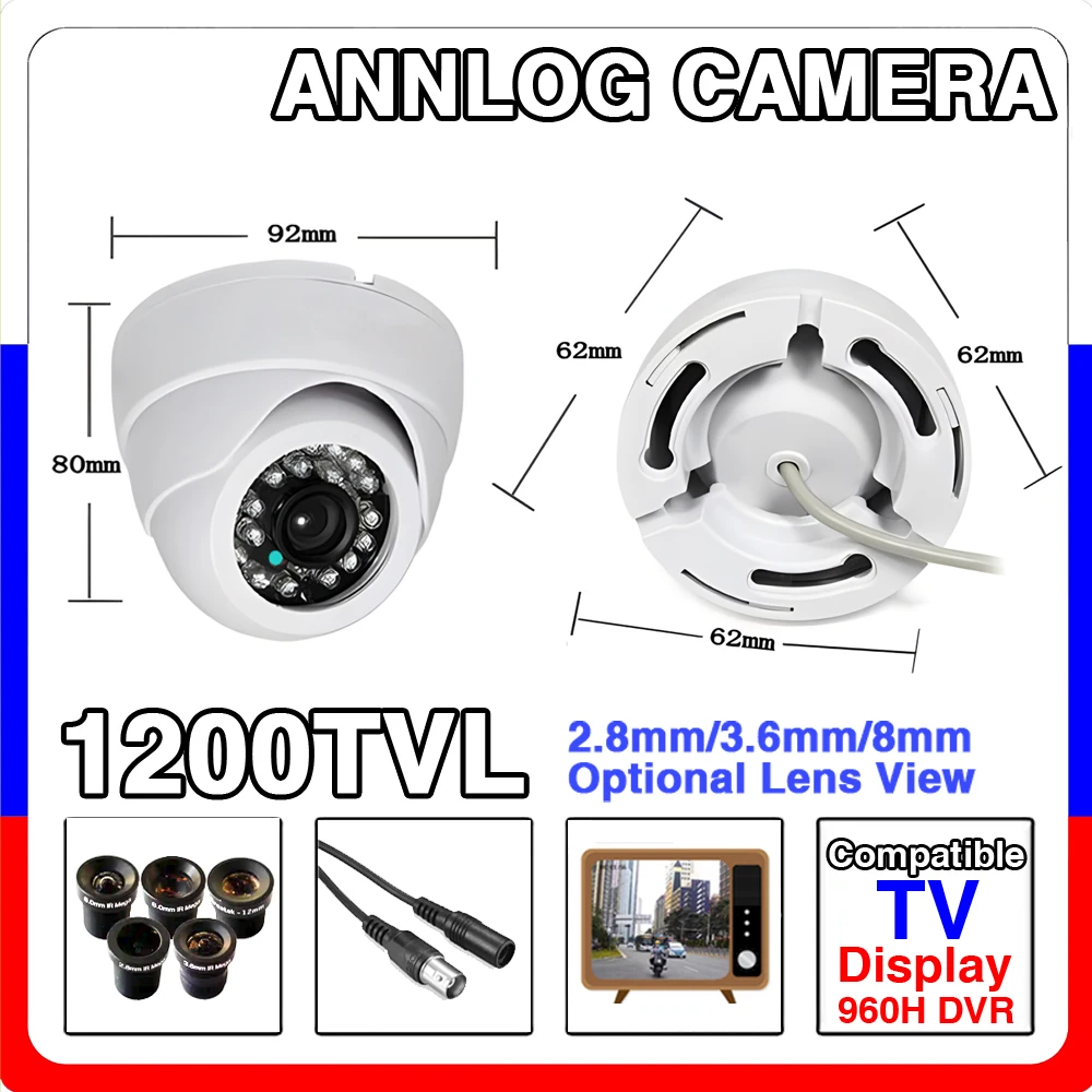 Mini Dome Analog CCTV Camera White 2.8mm 1200TVL HD CVBS Night Vision IR-CUT Indoor Security Solution Easy Installation For Home