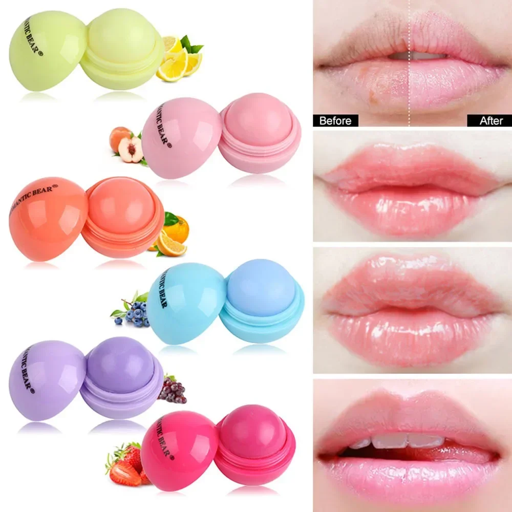 Batom em forma de bola redonda Sabor de frutas Esférico Frutado Hidratante de Maquiagem de Longa Duração, Cosméticos Bálsamo Labial, 6 cores, 1pc