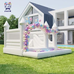 In Stock White Inflatable Bounce House with Air Blower Indoor&Outdoor Bouncy Castle with Ball Pit and Slide for Wedding Birthday