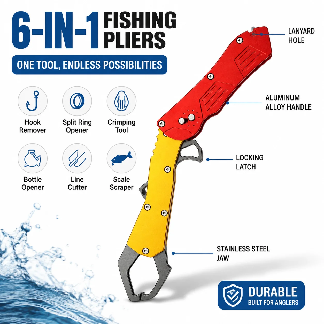 Extended Folding Fish Gripper Portable Big Fish Lip Grip Pliers Lure Fishing Tool for Freshwater Saltwater Anglers