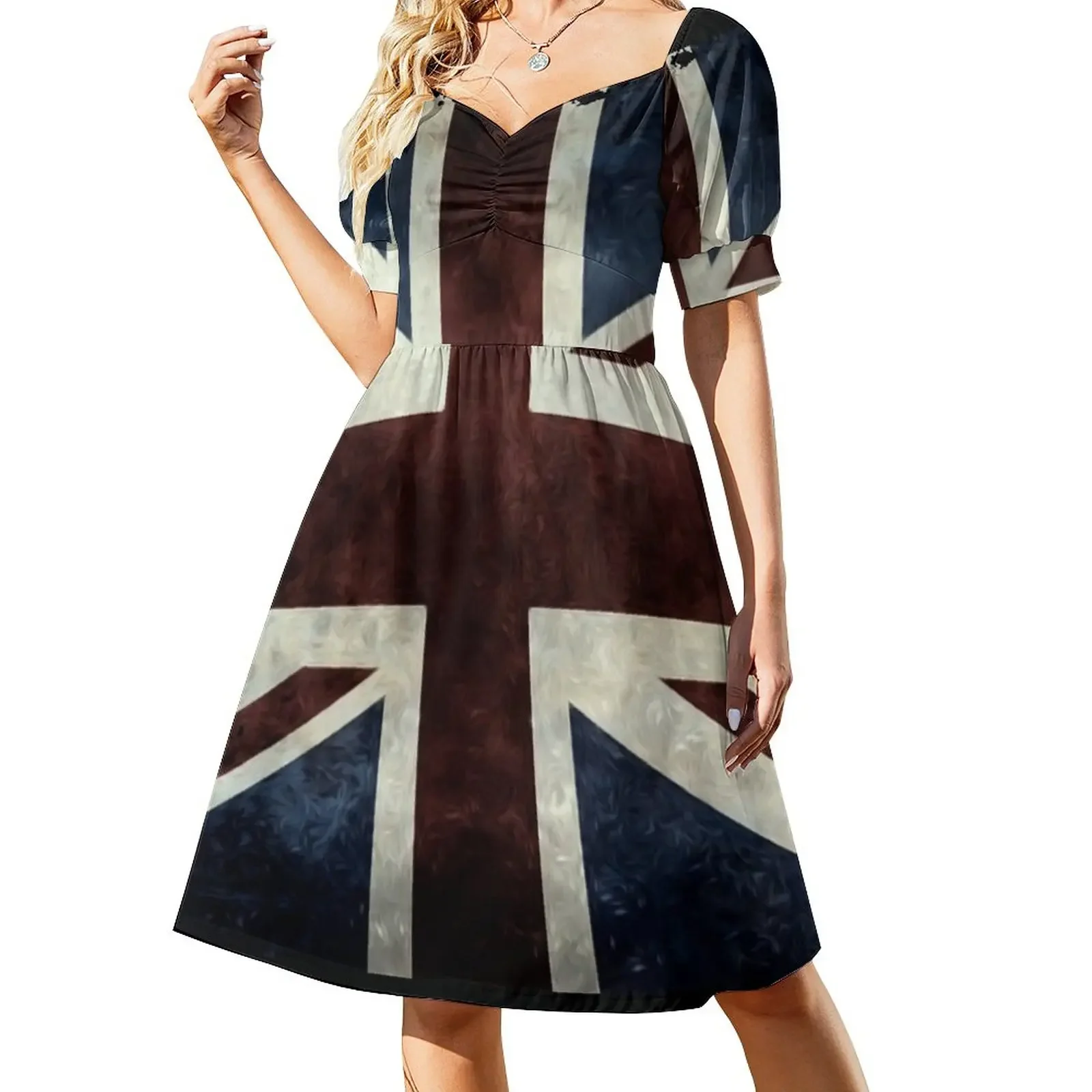 

A grunge looking distressed Union Jack uk version Short-Sleeved Dress luxury woman evening dress dress for women summer